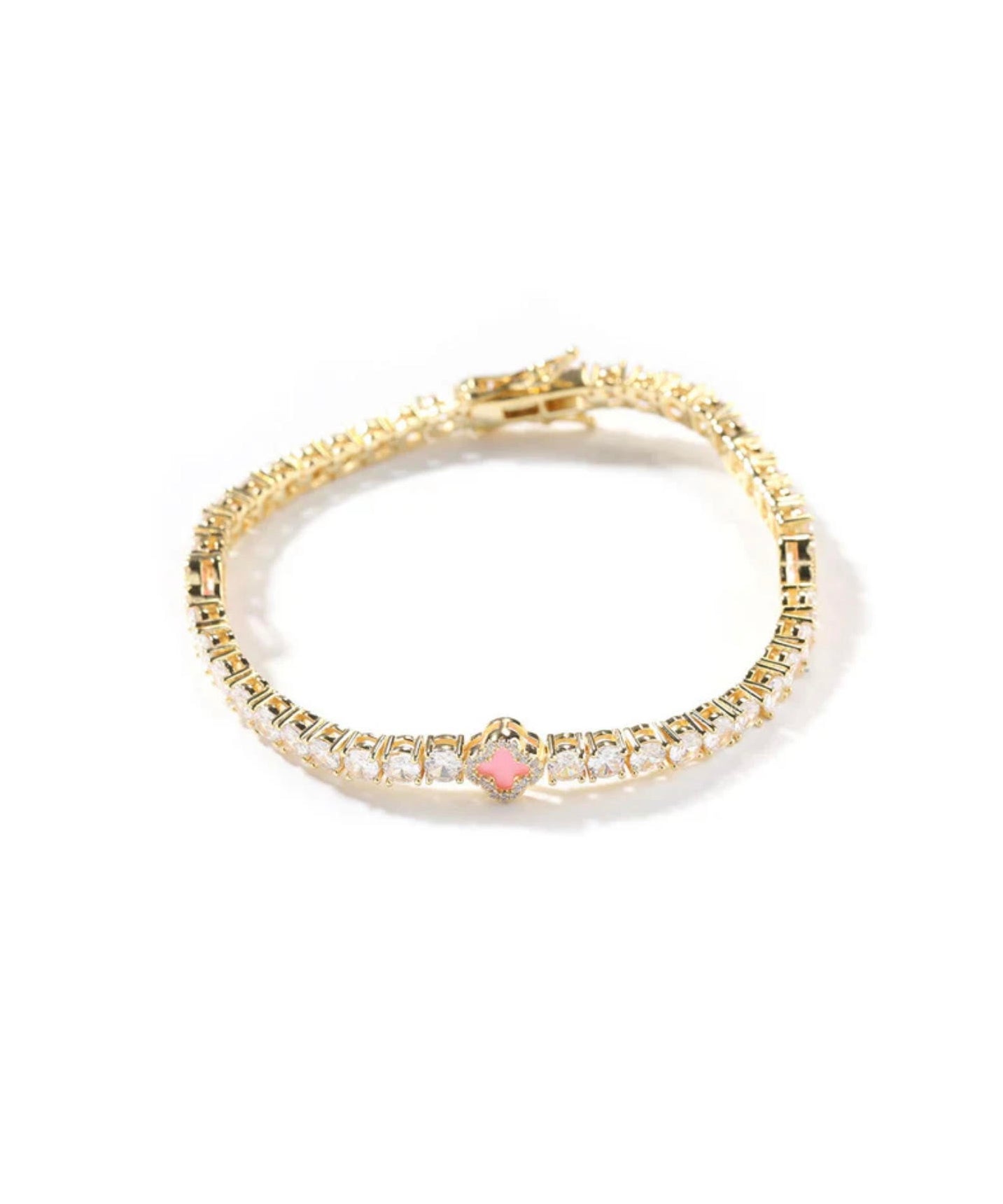 Mini Clover Tennis Bracelet - Pink